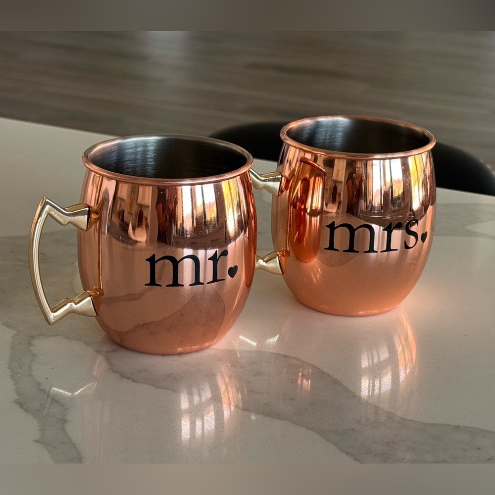 Copper Mr. + Mrs. Mugs Eco One by Silver One International. Set of 2
